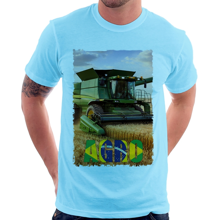 Camiseta Colheitadeira Agro Brasil Rural - Azul Bebê