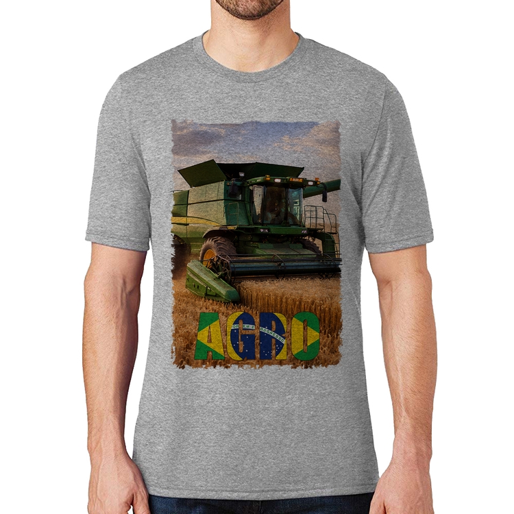 Camiseta Colheitadeira Agro Brasil Rural - Cinza