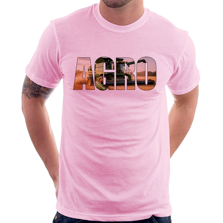 Camiseta Agro Colheitadeira Rural - Rosa Bebê