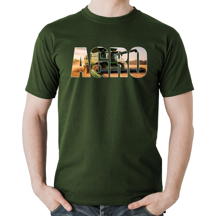 Camiseta Algodão Agro Colheitadeira Rural - Musgo