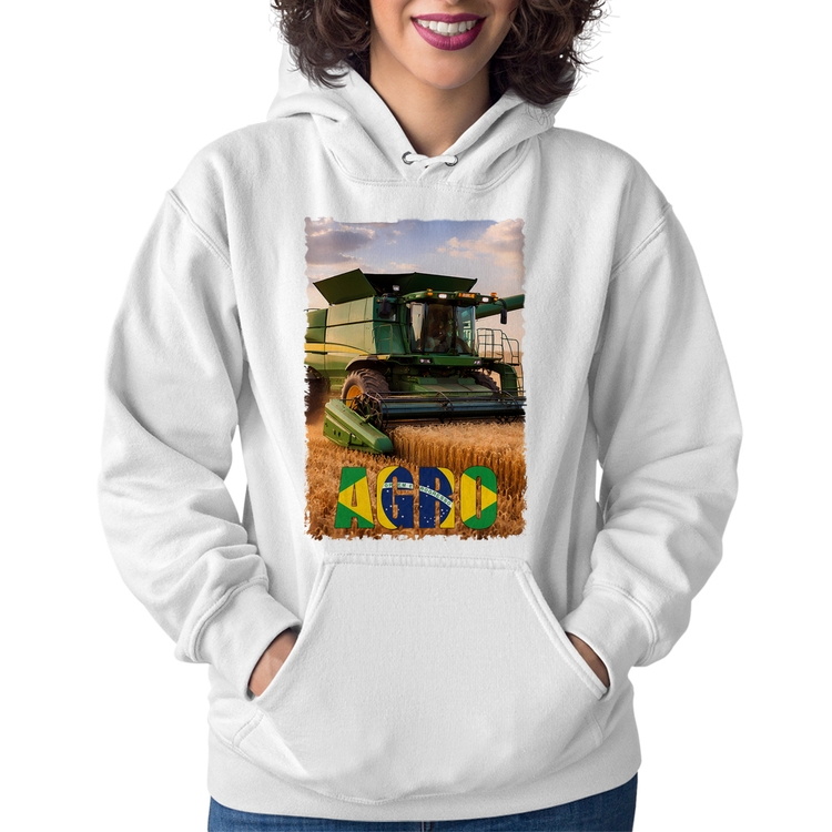 Moletom Feminino Colheitadeira Agro Brasil Rural - Branco