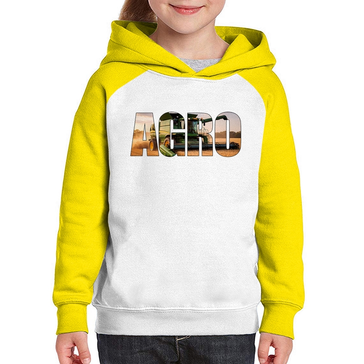 Moletom Infantil Agro Colheitadeira Rural - Branco/Amarelo