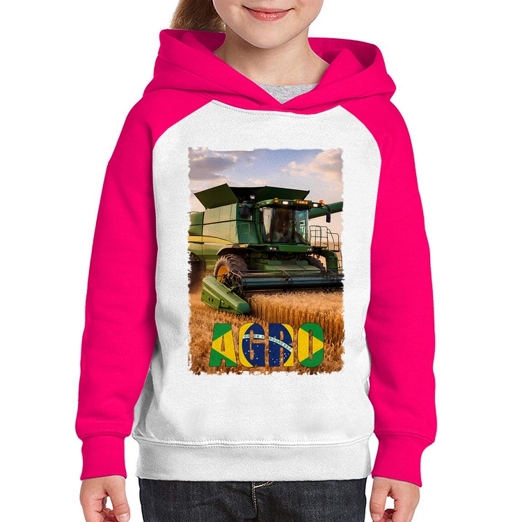 Moletom Infantil Colheitadeira Agro Brasil Rural - Branco/Rosa