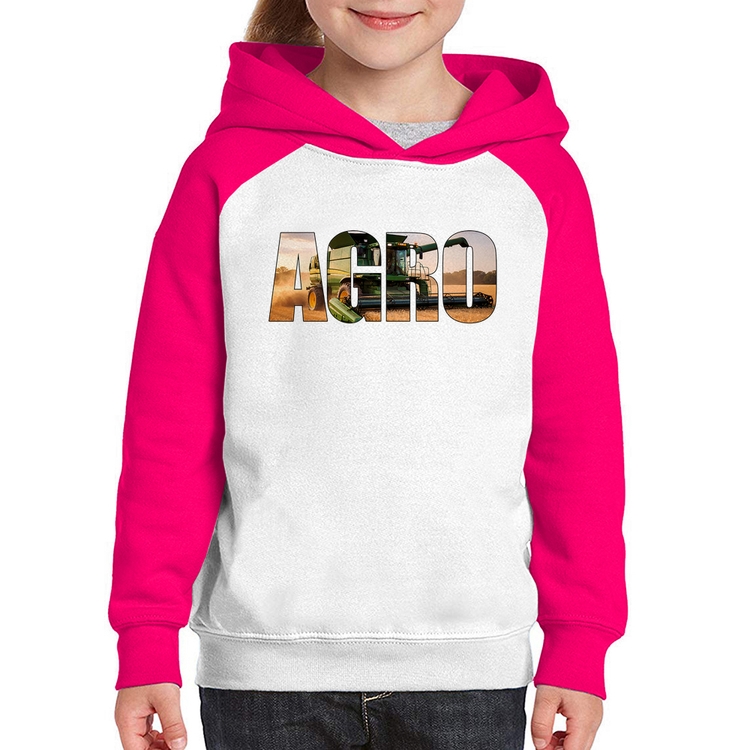 Moletom Infantil Agro Colheitadeira Rural - Branco/Rosa