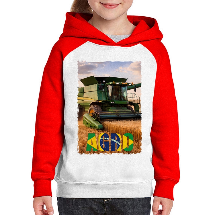 Moletom Infantil Colheitadeira Agro Brasil Rural - Branco/Vermelho