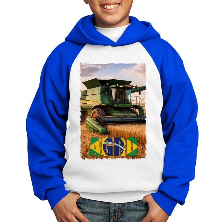 Moletom Infantil Colheitadeira Agro Brasil Rural - Branco/Azul