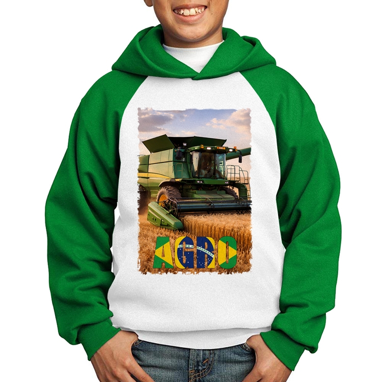 Moletom Infantil Colheitadeira Agro Brasil Rural - Branco/Verde