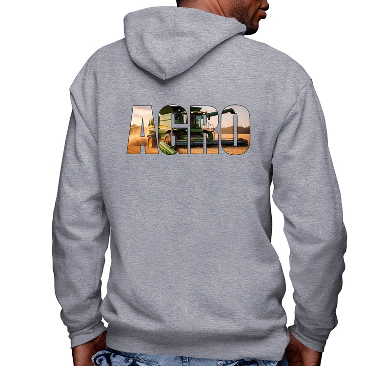 Blusa Moletom Agro Colheitadeira Rural Masculina com Capuz e Zíper - Mescla