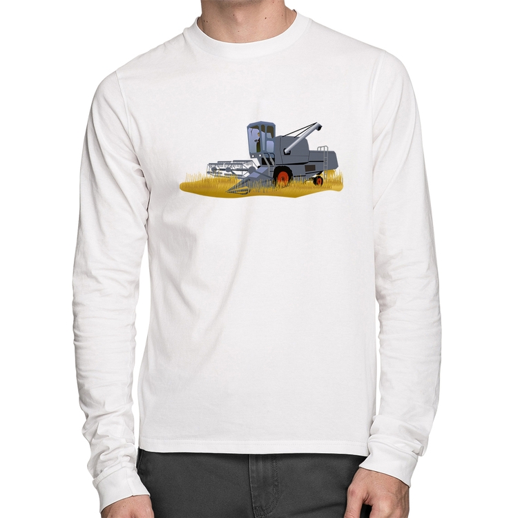 Camiseta Algodão Colheitadeira Manga Longa - Branca