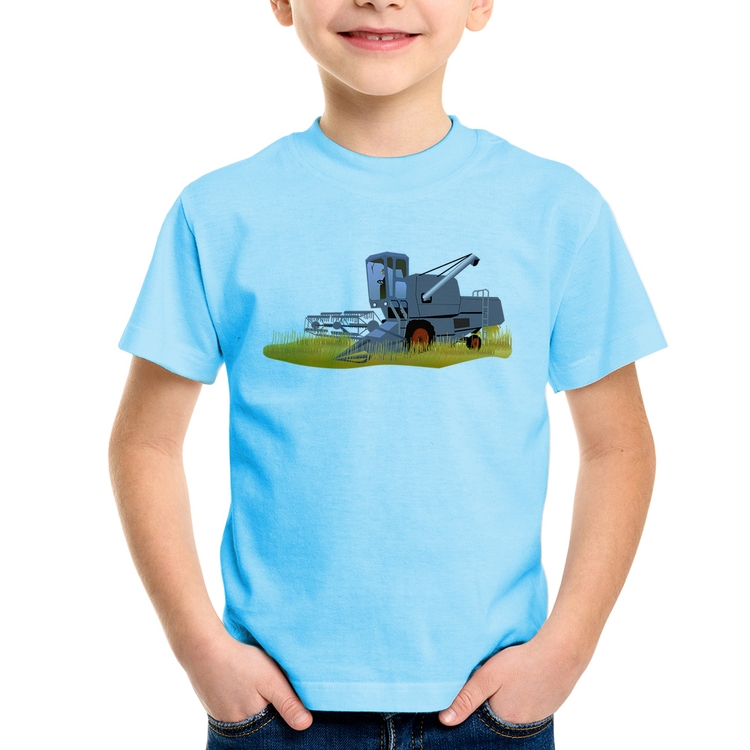 Camiseta Infantil Colheitadeira - Azul Bebê