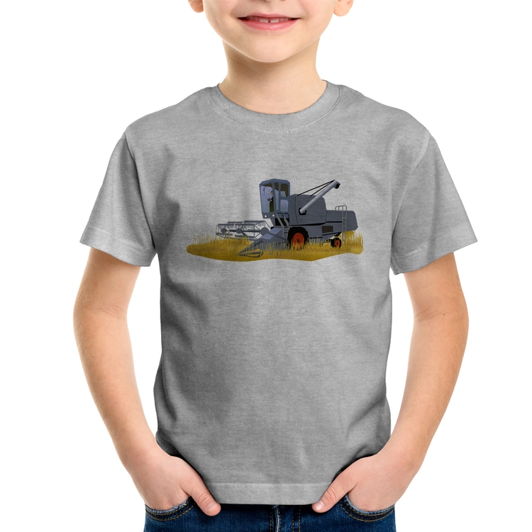 Camiseta Infantil Colheitadeira - Cinza