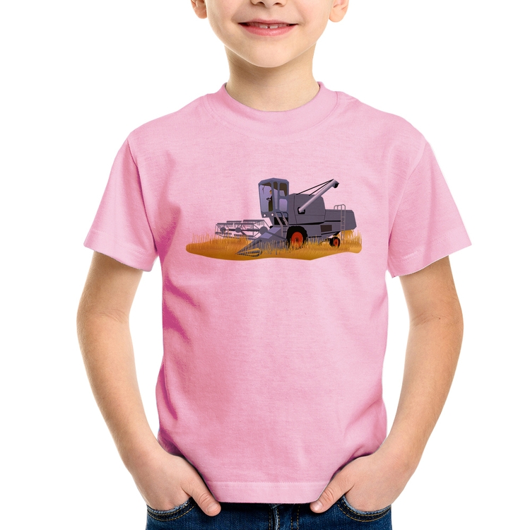 Camiseta Infantil Colheitadeira - Rosa Bebê