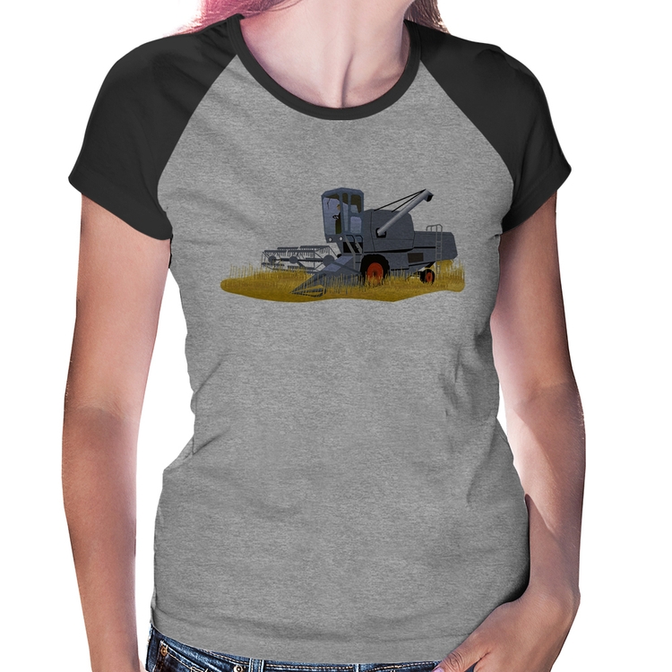 Baby Look Raglan Colheitadeira - Cinza/Preto