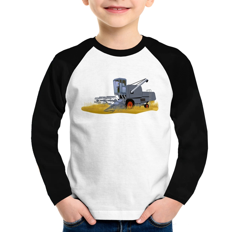 Camiseta Raglan Infantil Colheitadeira Manga Longa