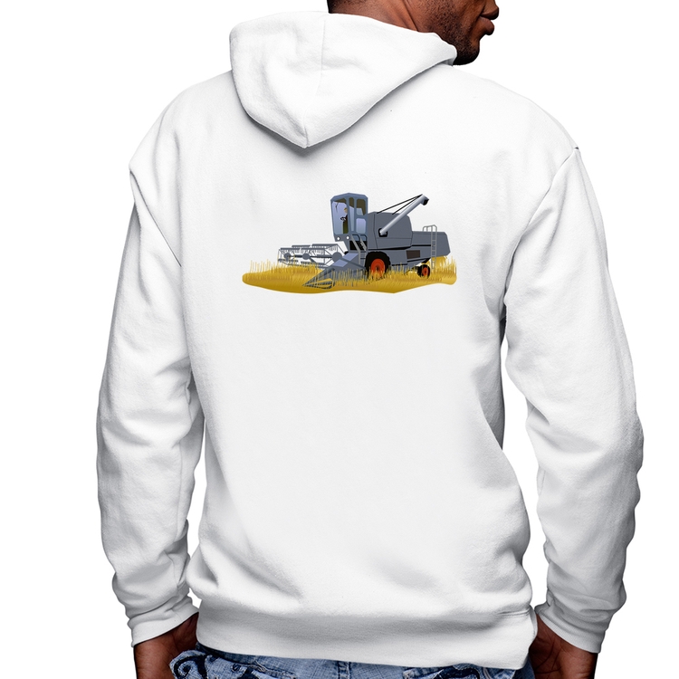 Blusa Moletom Colheitadeira Masculina com Capuz e Zíper - Branca