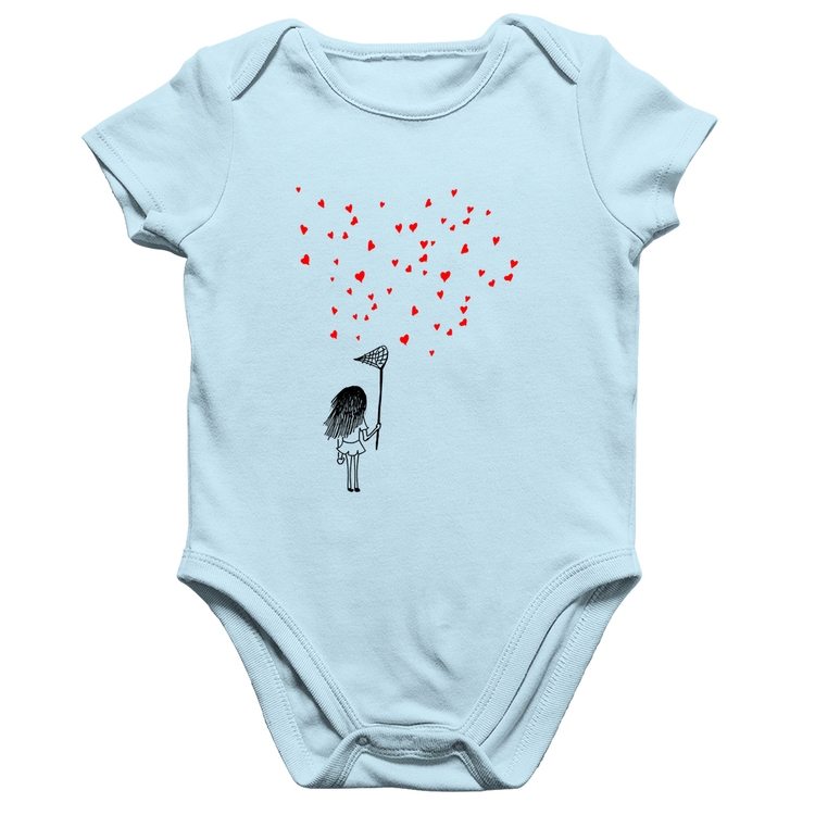 Body Bebê Algodão Collect Hearts - Azul Bebê