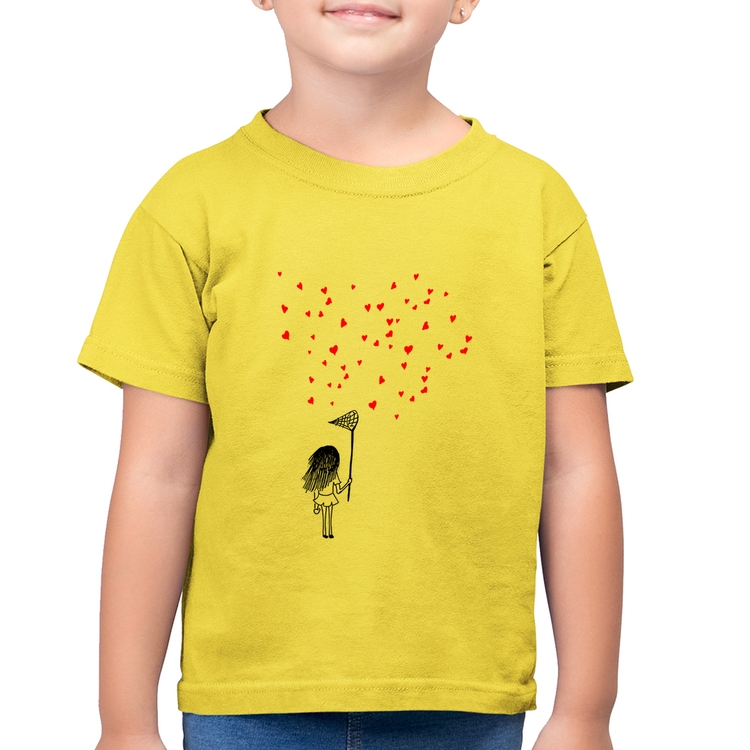 Camiseta Algodão Infantil Collect Hearts - Amarelo Canário