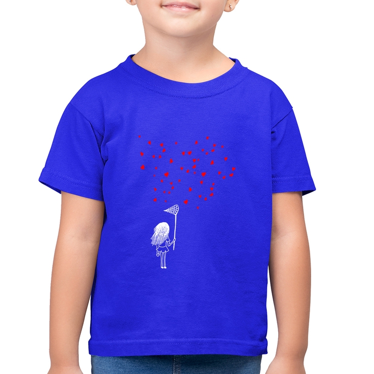 Camiseta Algodão Infantil Collect Hearts - Azul Royal
