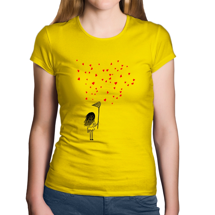 Baby Look Algodão Collect Hearts - Amarela