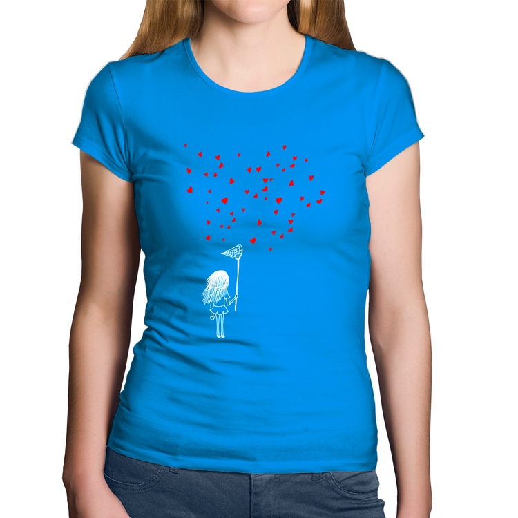 Baby Look Algodão Collect Hearts - Azul