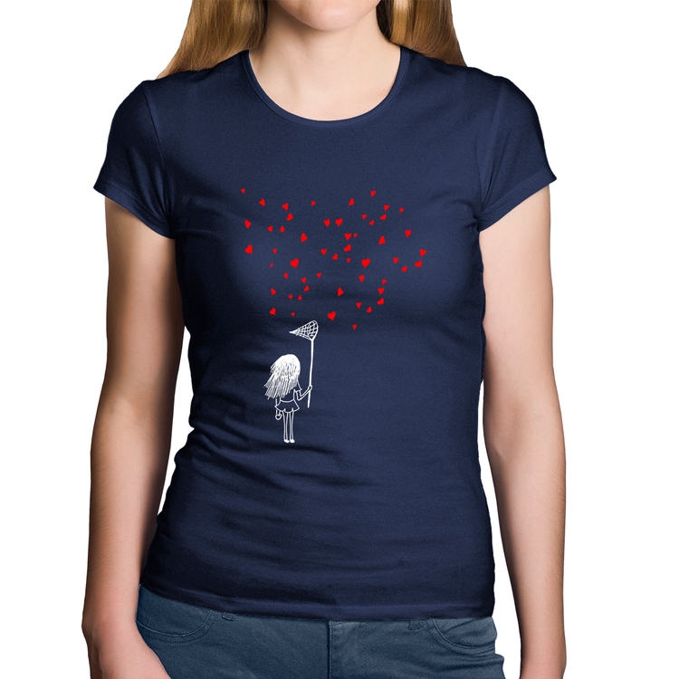 Baby Look Algodão Collect Hearts - Marinho