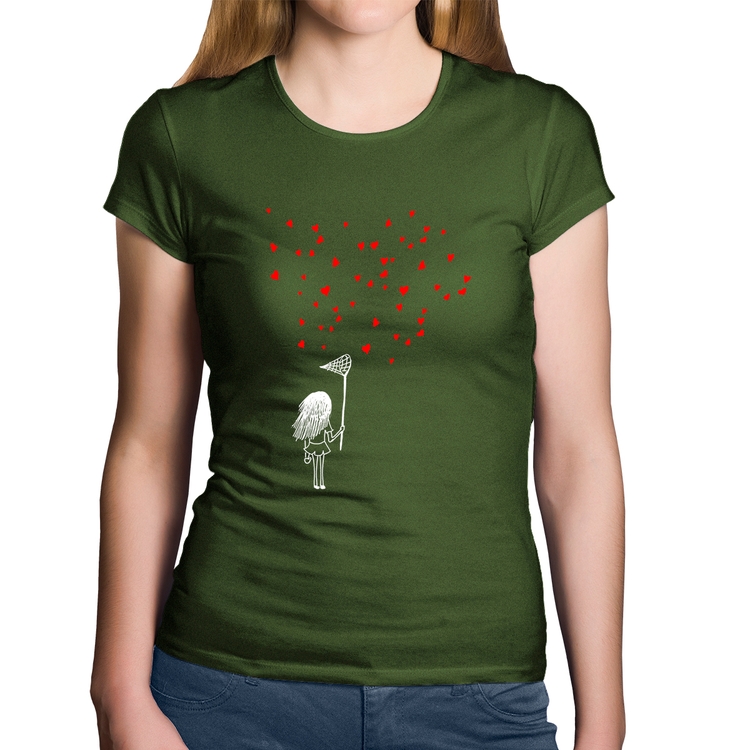 Baby Look Algodão Collect Hearts - Musgo