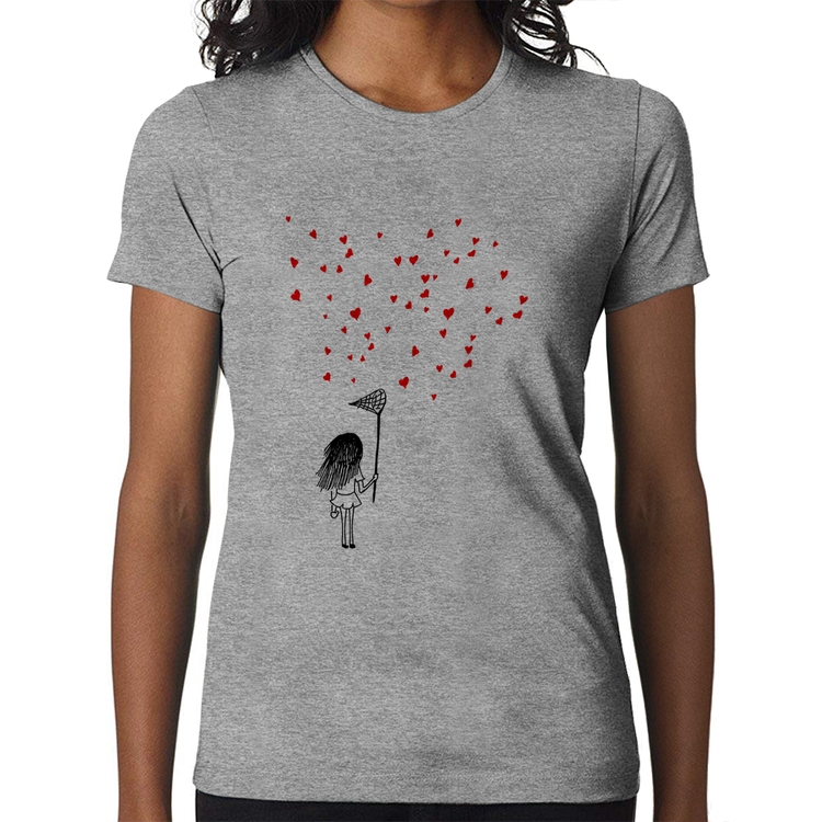 Baby Look Collect Hearts - Cinza