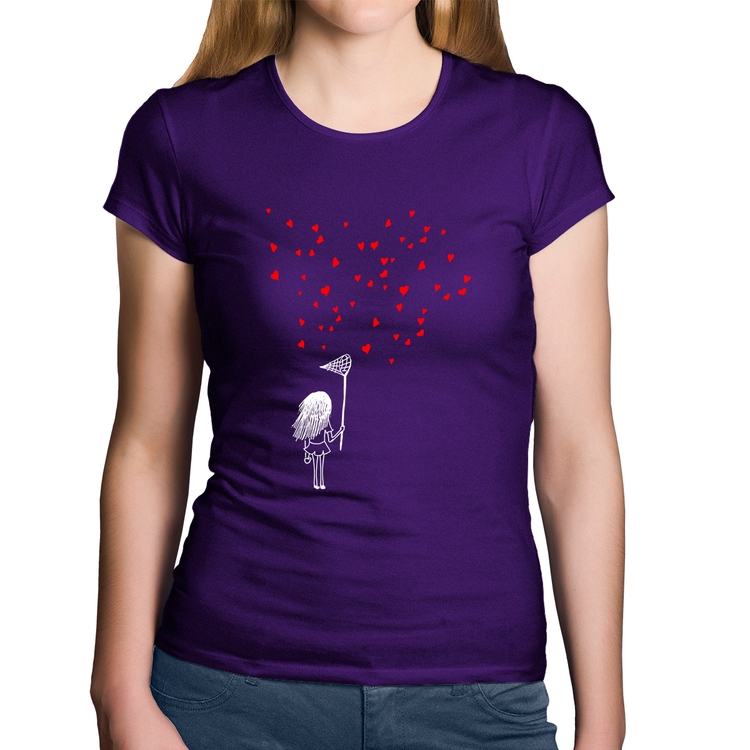 Baby Look Algodão Collect Hearts - Roxa