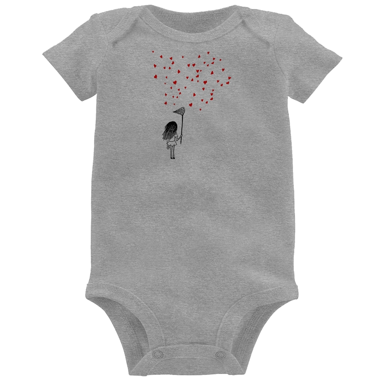 Body Bebê Collect Hearts - Cinza