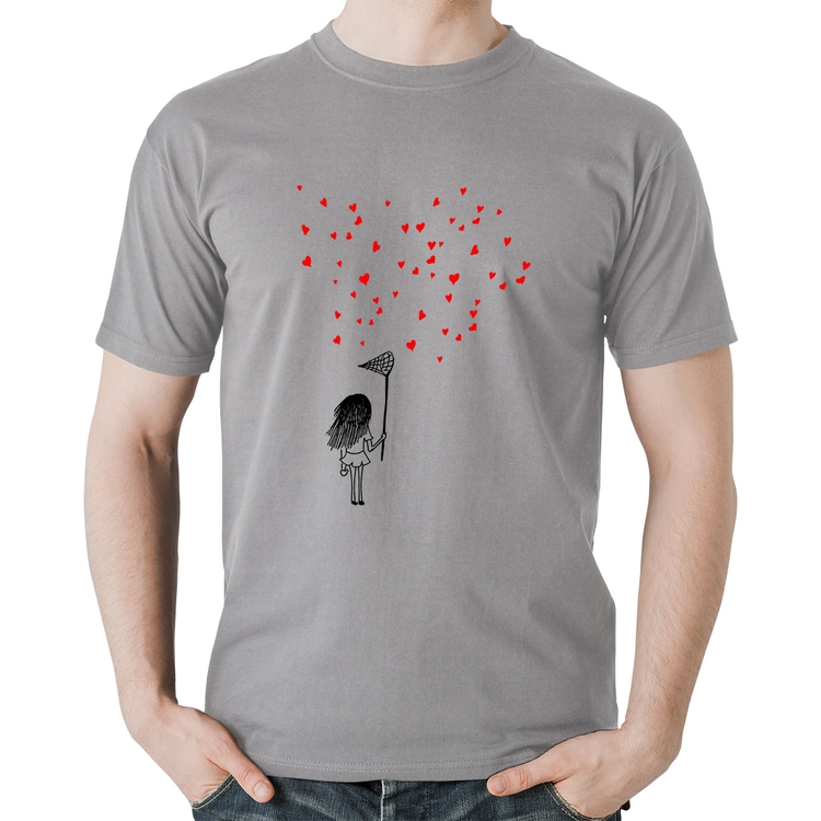 Camiseta Algodão Collect Hearts - Cinza