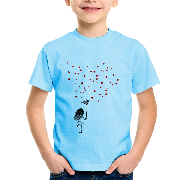 Camiseta Infantil Collect Hearts - Azul Bebê
