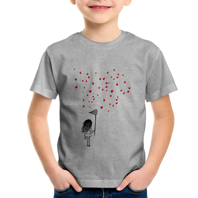 Camiseta Infantil Collect Hearts - Cinza