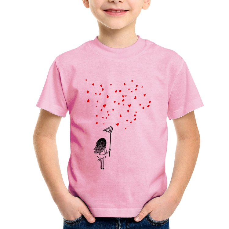 Camiseta Infantil Collect Hearts - Rosa Bebê