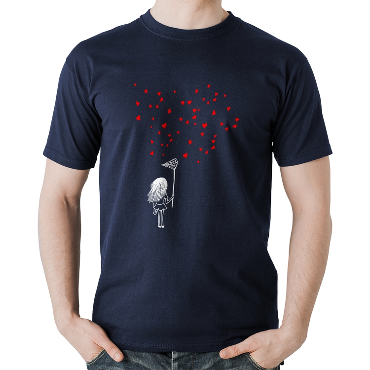 Camiseta Algodão Collect Hearts - Marinho