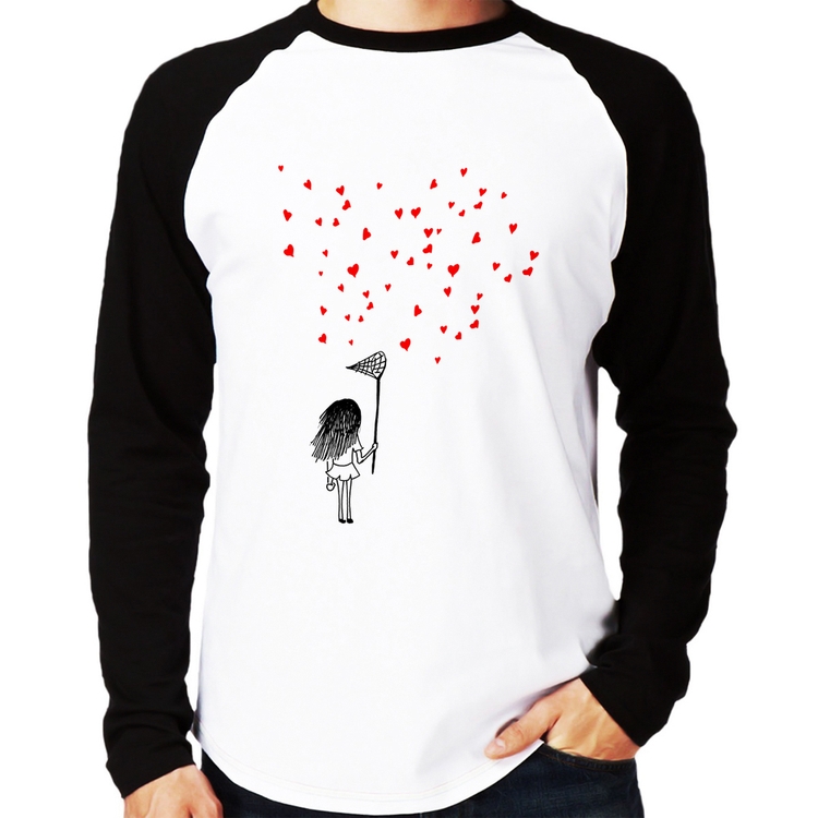 Camiseta Raglan Collect Hearts Manga Longa