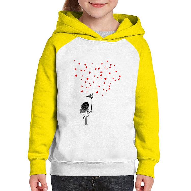 Moletom Infantil Collect Hearts - Branco/Amarelo