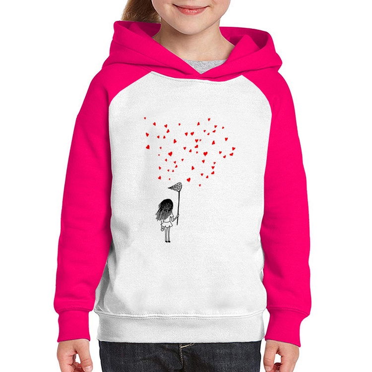 Moletom Infantil Collect Hearts - Branco/Rosa