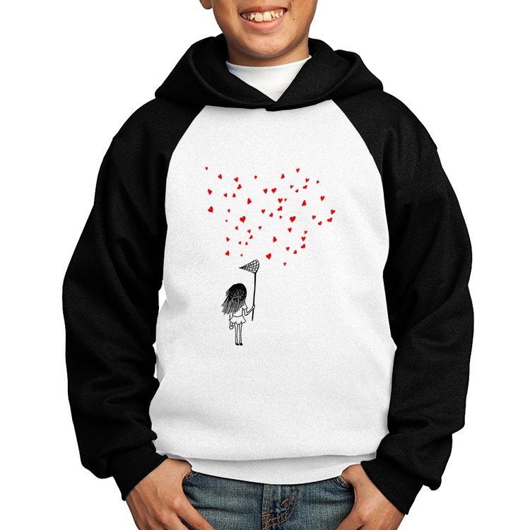 Moletom Infantil Collect Hearts - Branco/Preto