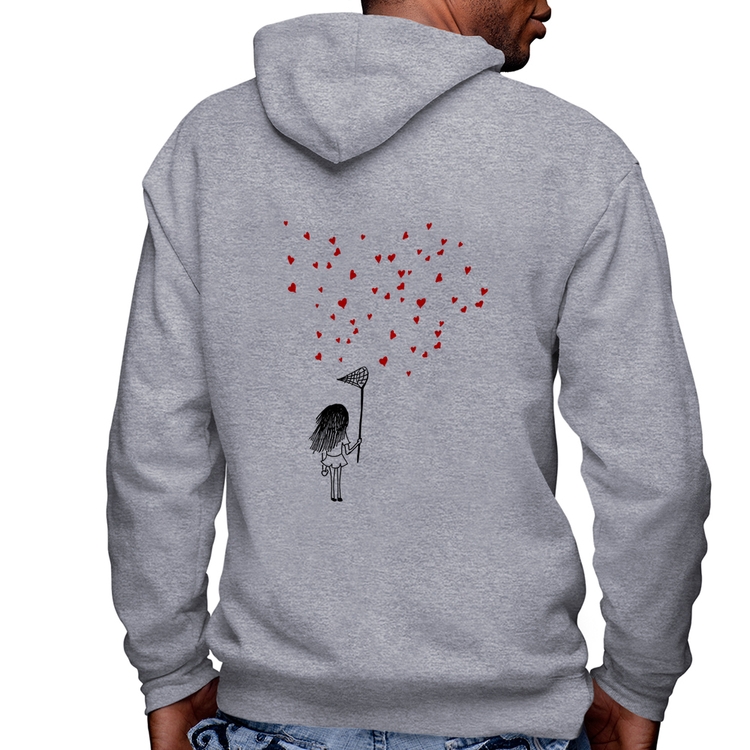 Blusa Moletom Collect Hearts Masculina com Capuz e Zíper - Mescla