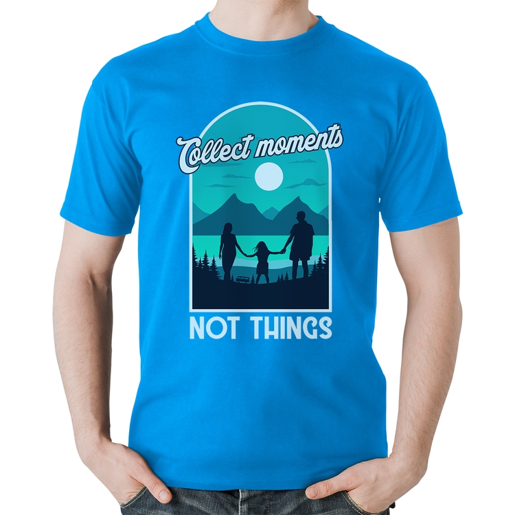 Camiseta Algodão Collect Moments Not Things - Azul