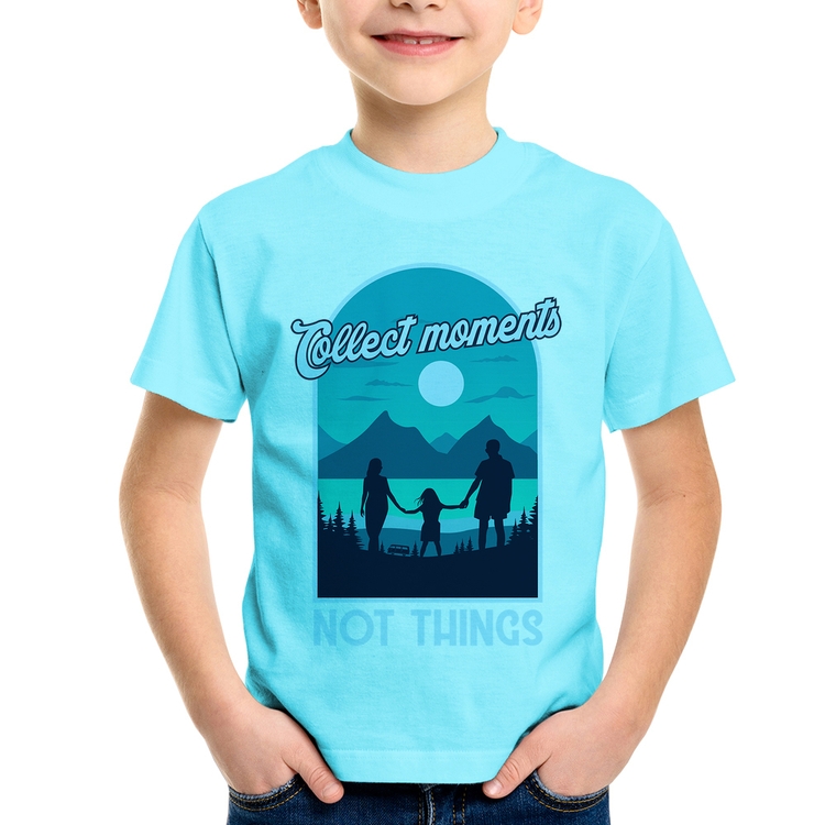 Camiseta Infantil Collect Moments Not Things - Azul Claro