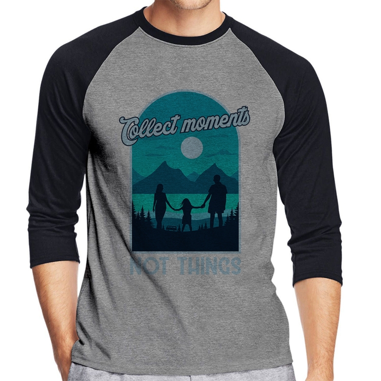 Camiseta Raglan Collect Moments Not Things Manga 3/4 - Cinza/Preto