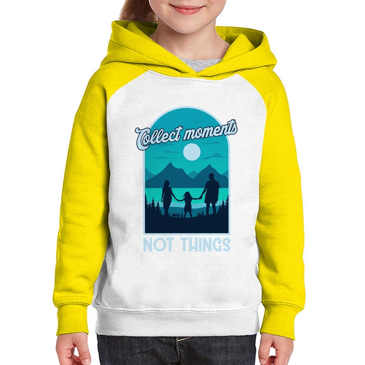 Moletom Infantil Collect Moments Not Things - Branco/Amarelo