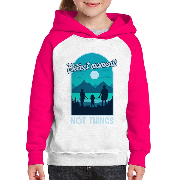 Moletom Infantil Collect Moments Not Things - Branco/Rosa