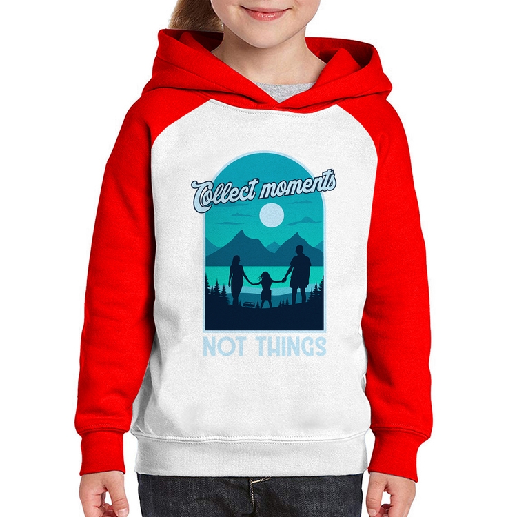 Moletom Infantil Collect Moments Not Things - Branco/Vermelho