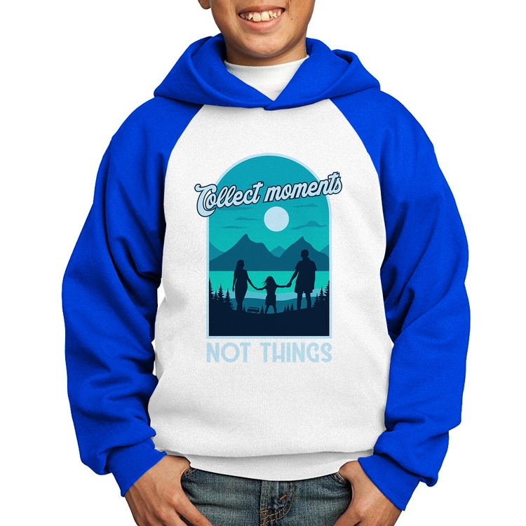 Moletom Infantil Collect Moments Not Things - Branco/Azul
