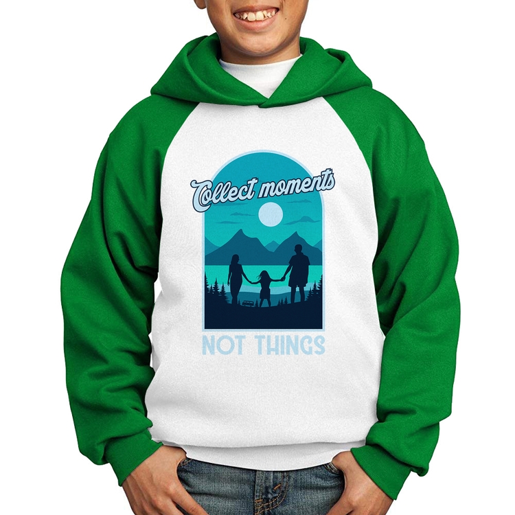 Moletom Infantil Collect Moments Not Things - Branco/Verde