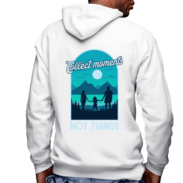 Blusa Moletom Collect Moments Not Things Masculina com Capuz e Zíper - Branca