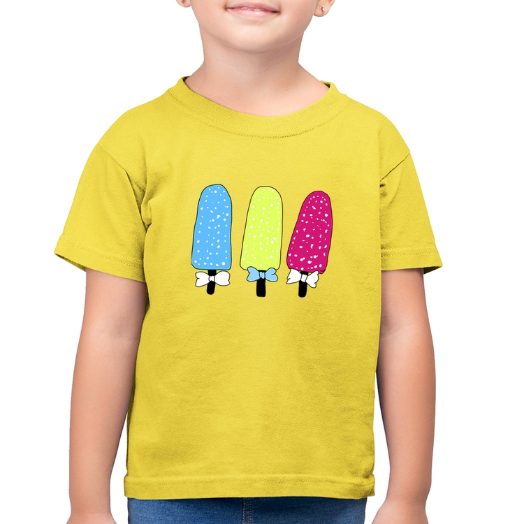 Camiseta Algodão Infantil Colorfull Icecreams - Amarelo Canário