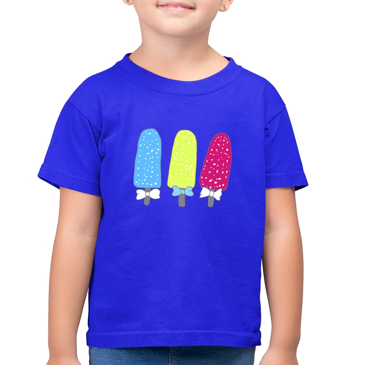 Camiseta Algodão Infantil Colorfull Icecreams - Azul Royal